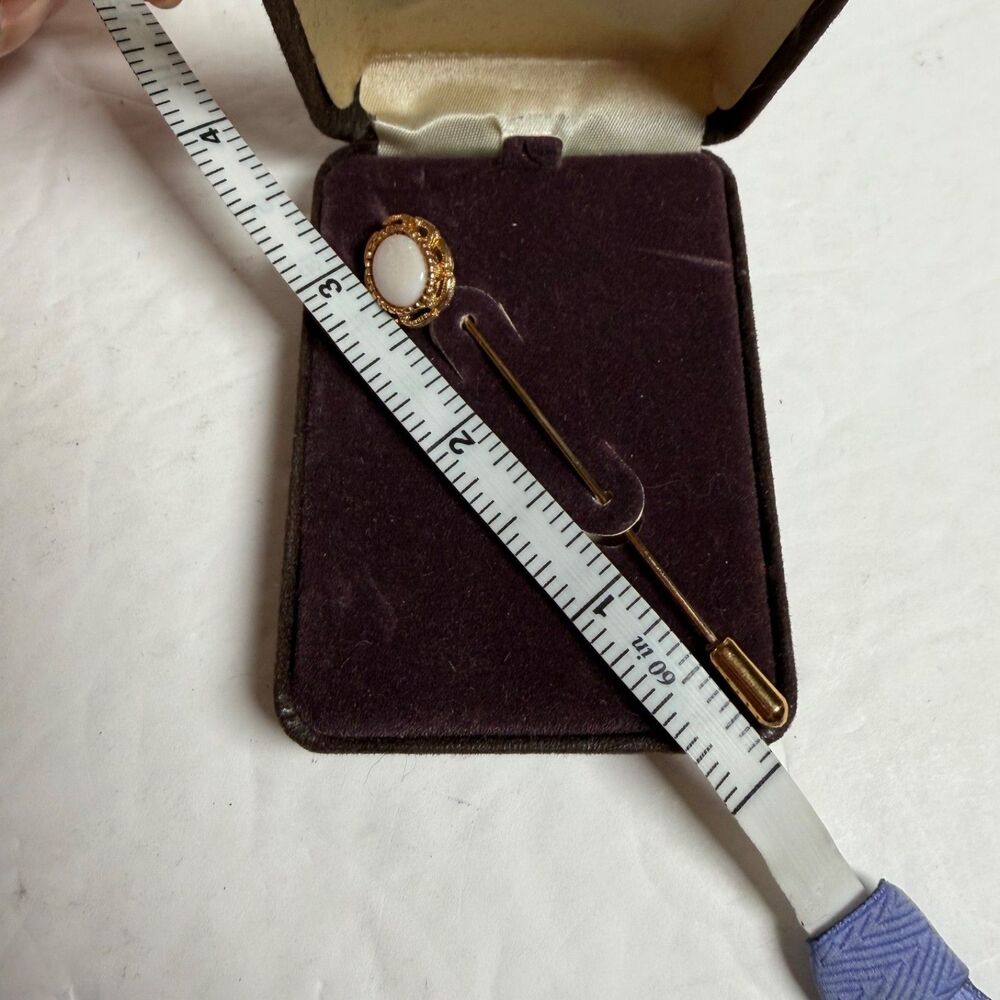 Vintage Genuine Opal Gold Tone Stick Pin Lapel Hat Pin 3" Original Empress Box - Picture 5 of 6